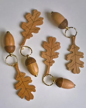 Handmade wooden acorn keyrings