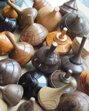 Handmade wooden spinning tops