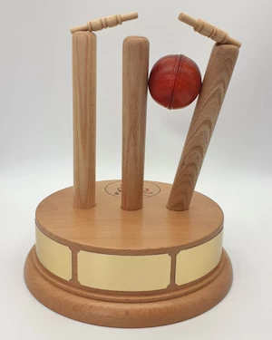 handmade wooden cricket trophy